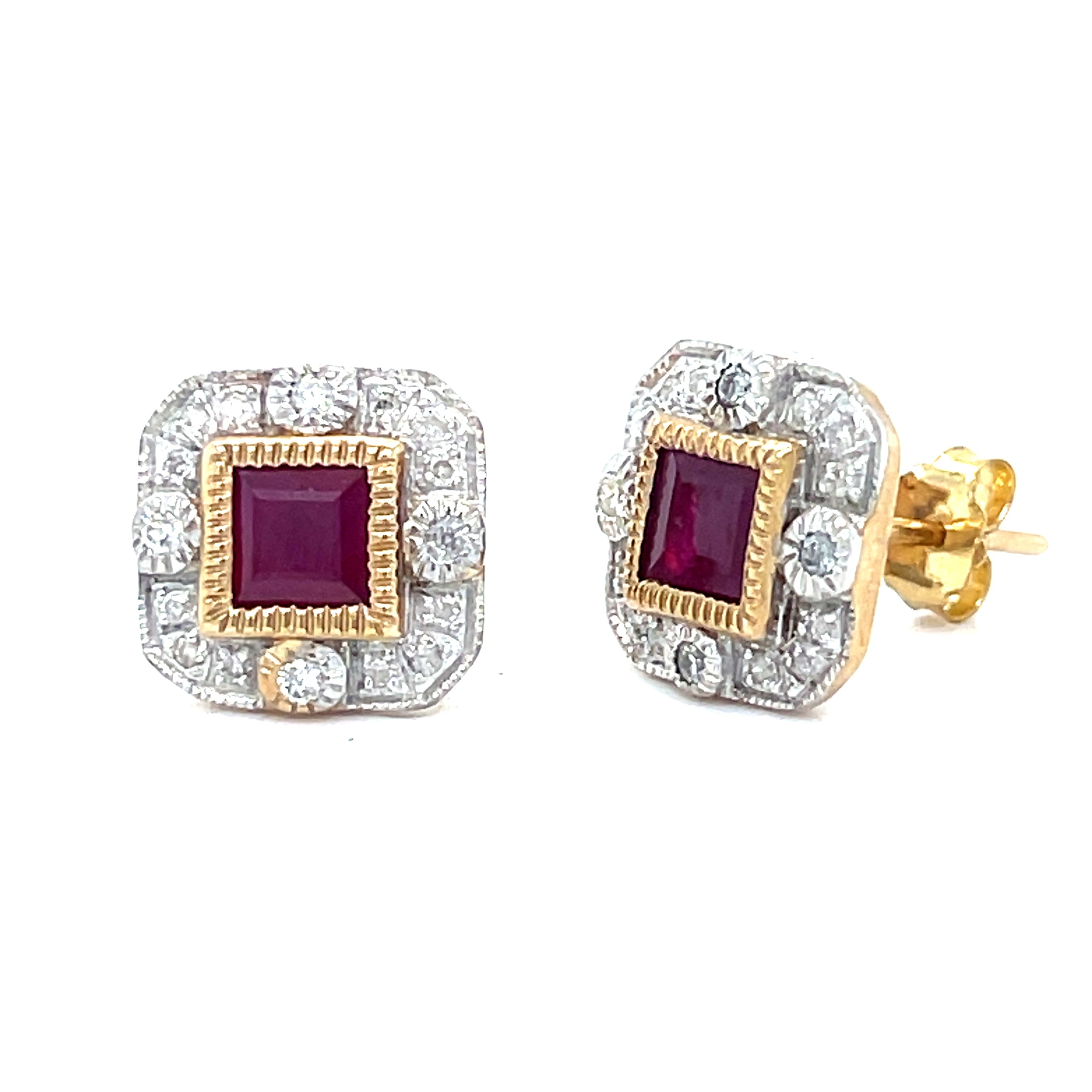 Natural Ruby & Diamond Stud Earrings