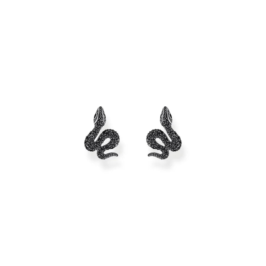 Snake Stud Earrings With Black Zirconia