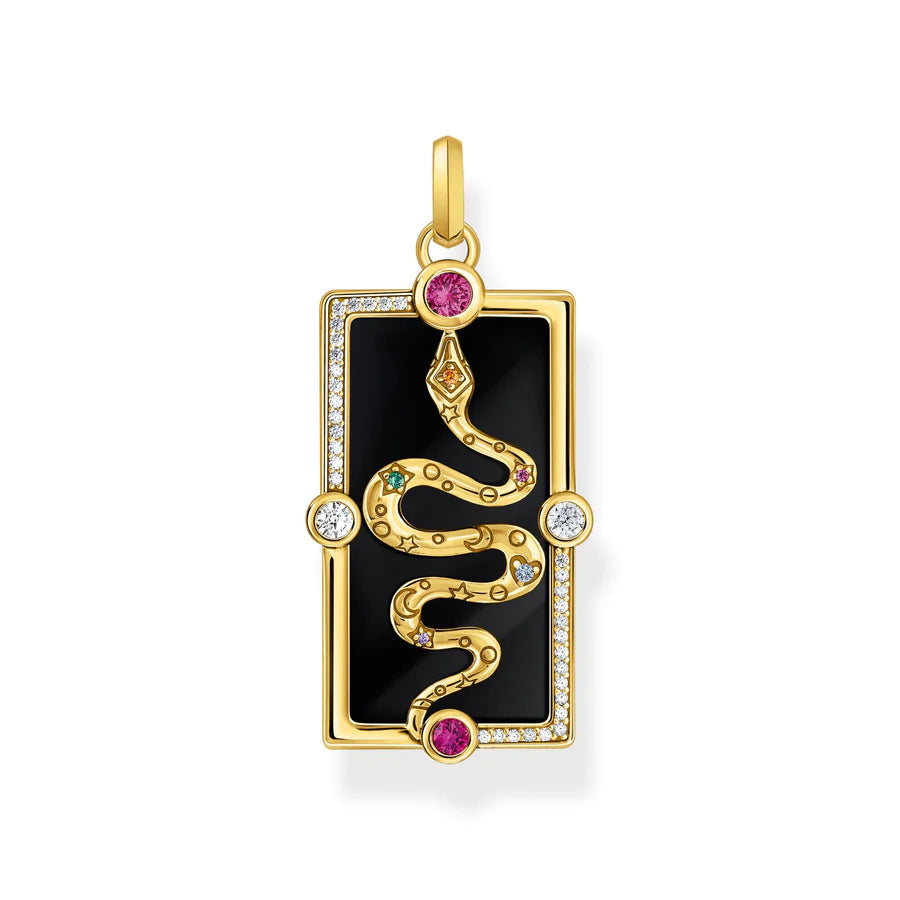 Gold Cosmic Pendant With Snake And Stones