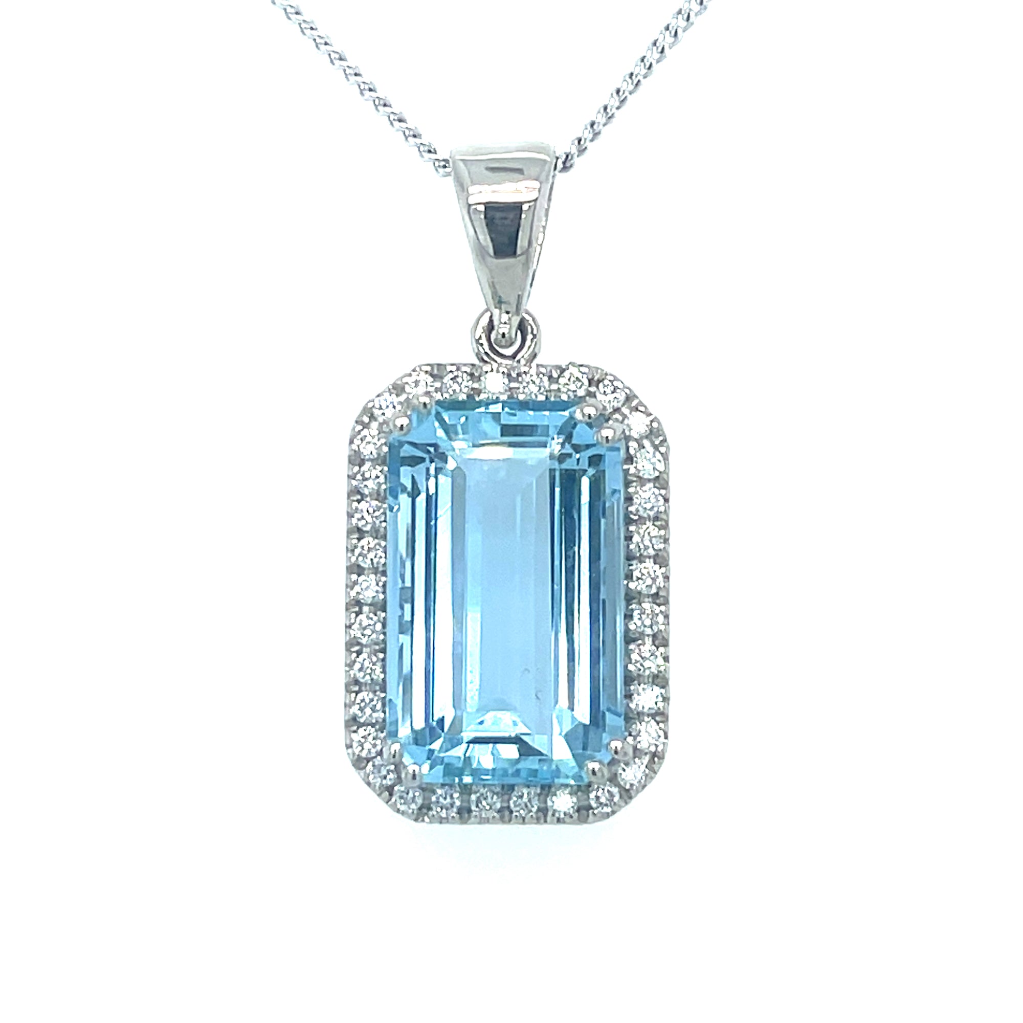 Natural Aquamarine & Diamond Pendant